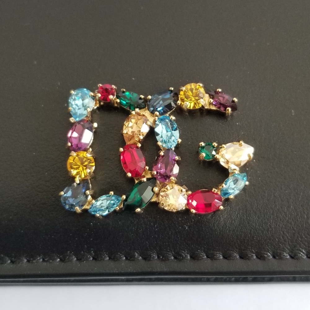 Dolce & Gabbana Multicolor Stone DG Bi-Fold Leather Wallet Black - Picture 2 of 10